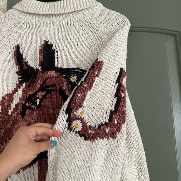 Anthropologie Pilcro Western Horse Sweater Button Cardigan Cream Women’s Small - Picture 2 of 6